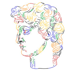 Line art illustration. Greek sculpture on white background. Plaster sculpture. Raster illustration. Element for wedding invitation, design template, greeting card, pattern, textile