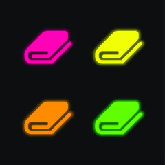 Book four color glowing neon vector icon