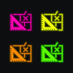 Blueprint four color glowing neon vector icon