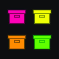 Box four color glowing neon vector icon