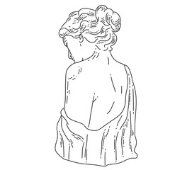 Line art illustration. Greek sculpture on white background. Plaster sculpture. Raster illustration. Element for wedding invitation, design template, greeting card, pattern, textile