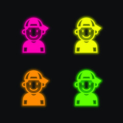 Boy four color glowing neon vector icon