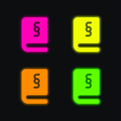 Book four color glowing neon vector icon