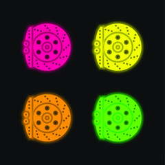 Fototapeta premium Brake four color glowing neon vector icon