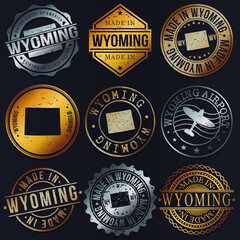 Wyoming, USA Business Metal Stamps. Gold Made In Product Seal. National Logo Icon. Symbol Design Insignia Country.