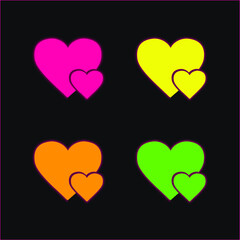 Big Heart And Little Heart four color glowing neon vector icon