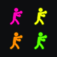 Fototapeta na wymiar Boxing four color glowing neon vector icon
