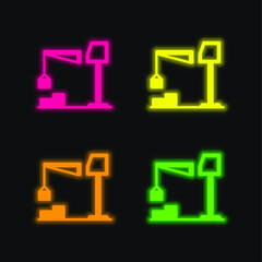 Big Derrick With Boxes four color glowing neon vector icon