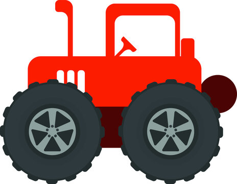 Farm heavy tractor. Tractor with a trailer. Drawing for children. Flat design.