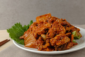Stir-fried Korean dish with pork and kimchi