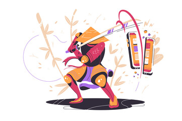 Japanese samurai in battle with sword