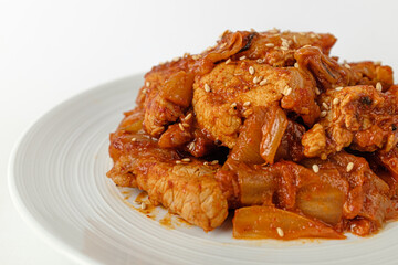 Stir-fried Pork Kimchi on White Background