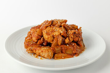 Stir-fried Pork Kimchi on White Background