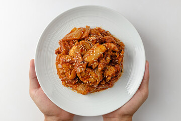 Stir-fried Pork Kimchi on White Background