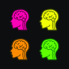 Brain four color glowing neon vector icon