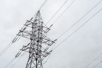 Power line with wires and sky