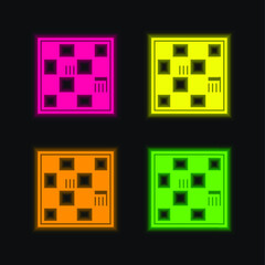 Bookcase four color glowing neon vector icon