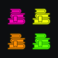 Book four color glowing neon vector icon