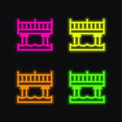 Bridge four color glowing neon vector icon