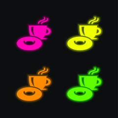 Breakfast Time four color glowing neon vector icon