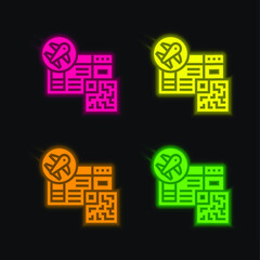 Boarding Pass four color glowing neon vector icon