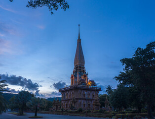 scenery blue sky above Chalong pagoda in Phuket province..Chalong temple is the one popular...