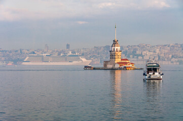 Maiden Tower and Istanbul view from Uskudar Coast. Istanbul is populer tourist destination in Turkey.