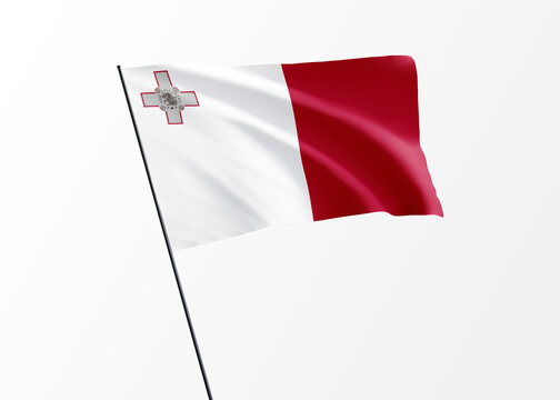 Malta flag flying high in the isolated background Malta independence day. World national flag collection - Powered by Adobe