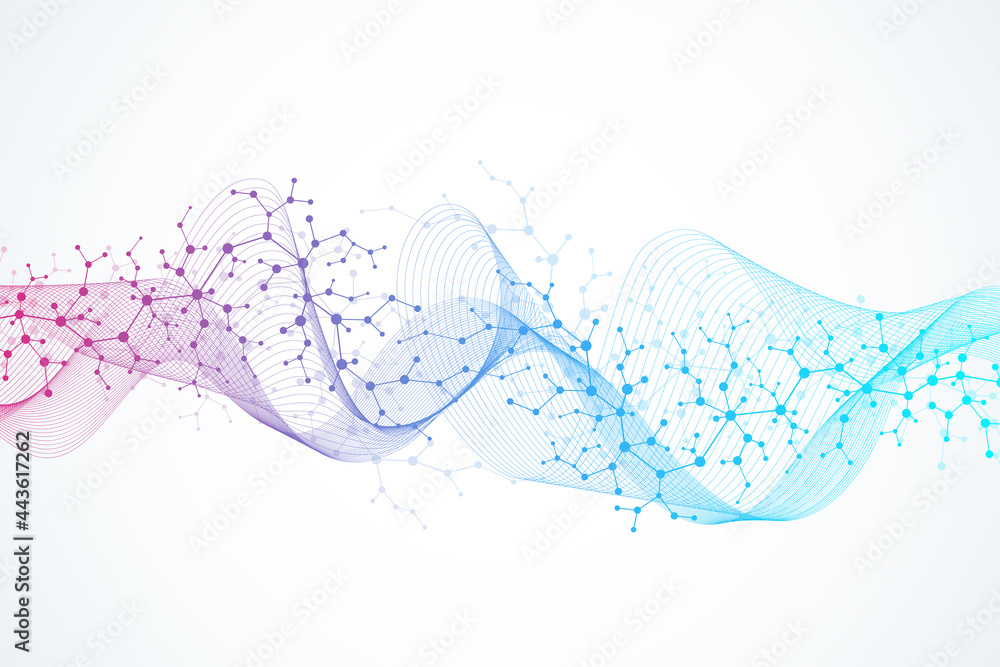 Aufkleber molecular structure background. science template wallpaper or banner with a dna molecules. asbtract 