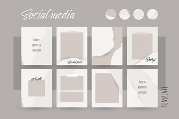 Instagram social media story post background. ripped torn tearing paper texture template mockup in nude nude color. abstract simple vertical layout for card, brochure, flyer. for beauty, make up, care
