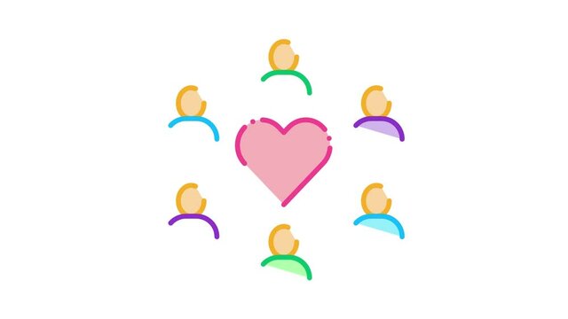 Human Group Love Icon Animation. color Human Group Love animated icon on white background
