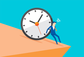 Businessman push big timer clock deadline