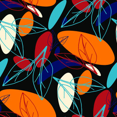 Line art floral pattern. Trendy texture for any purposes. Bright and colorful spring or summer print.	