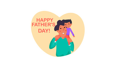 Happy Father's Day. Poster for the holiday. Father and son for a walk. Illustration in zeen and yellow tones. Banner.