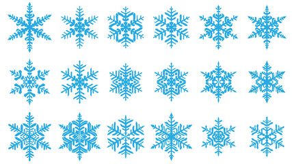 Set of beautiful complex Christmas snowflakes, light blue on white background