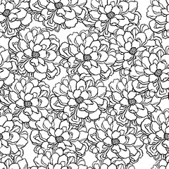Poppy pattern pattern outline hand drawn vector. Flower seamless background