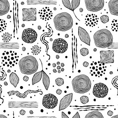 Abstract plant pattern pattern outline hand drawn vector. Flower background