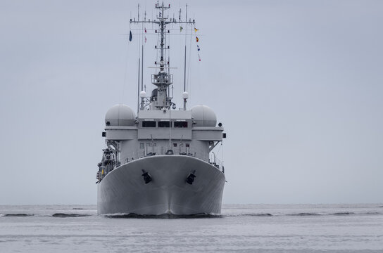 WARSHIP - Belgian Navy Minehunter Swimming On The Sea