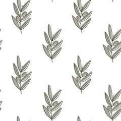 Olive branch seamless pattern. Good for banner, poster, flyer, greeting card, web design, print design. Vector illustration.