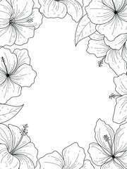Botanical postcard. Black and white floral card. Floral frame. Wedding invitation, postcard. Vector illustration
