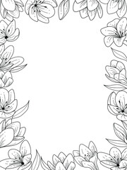 Botanical postcard. Black and white floral card. Floral frame. Wedding invitation, postcard. Vector illustration
