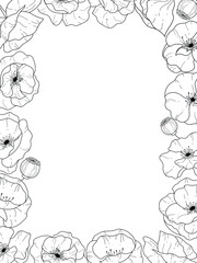 Botanical postcard. Black and white floral card. Floral frame. Wedding invitation, postcard. Vector illustration