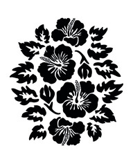 Hibiscus flowers tropical exotic vector tattoo silhouette drawing illustration.Hawaiian floral stencil design element.Plotter laser cutting.Vinyl wall sticker decal.Cut file.Print.Leaves ornament. DIY