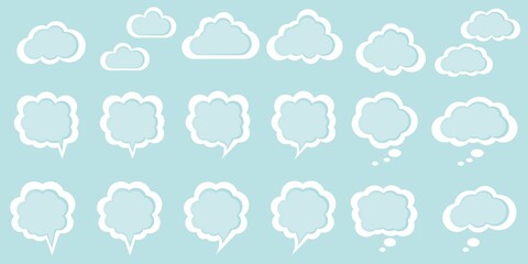 Set of speech bubble icons. Cloud balloon illustration. Communication, conversation, talking, thinking, chat bubble collection. Vector illustration.