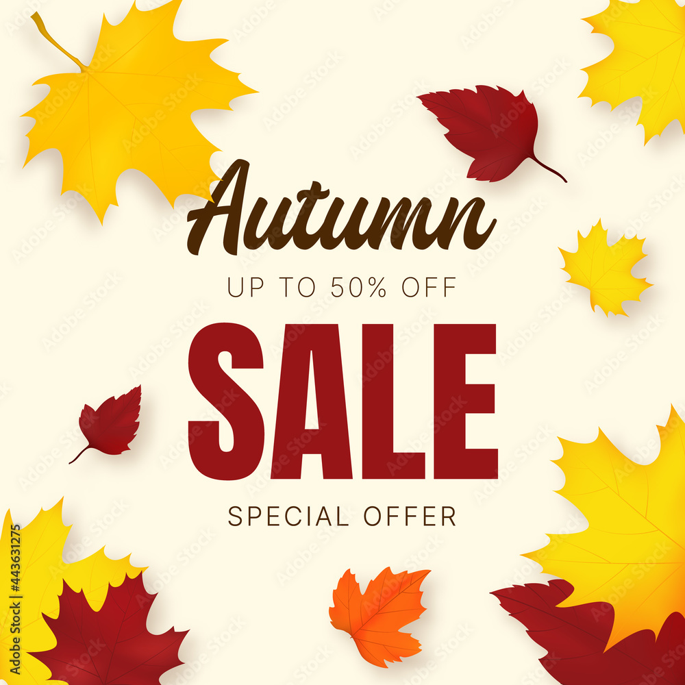 Wall mural Autumn Sale Banner with Autumn leaves. Vector background.