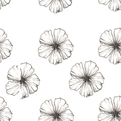 Poppy Seamless linear floral pattern on white