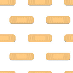 Seamless pattern with sticking plasters. Medical patch repeat texture. On white background. Stock vector illustration.