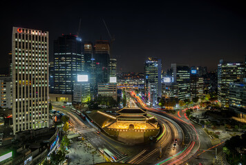traffic at night Seoul, South Korea.