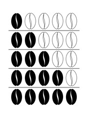 Coffee bean icon. Levels roasting.Types of coffee roasts.Black line grain coffee.Simple line coffee vector icon isolated on white backgrounnd.Medium,light,dark.