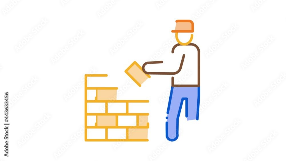 Poster worker building icon animation. color worker building animated icon on white background